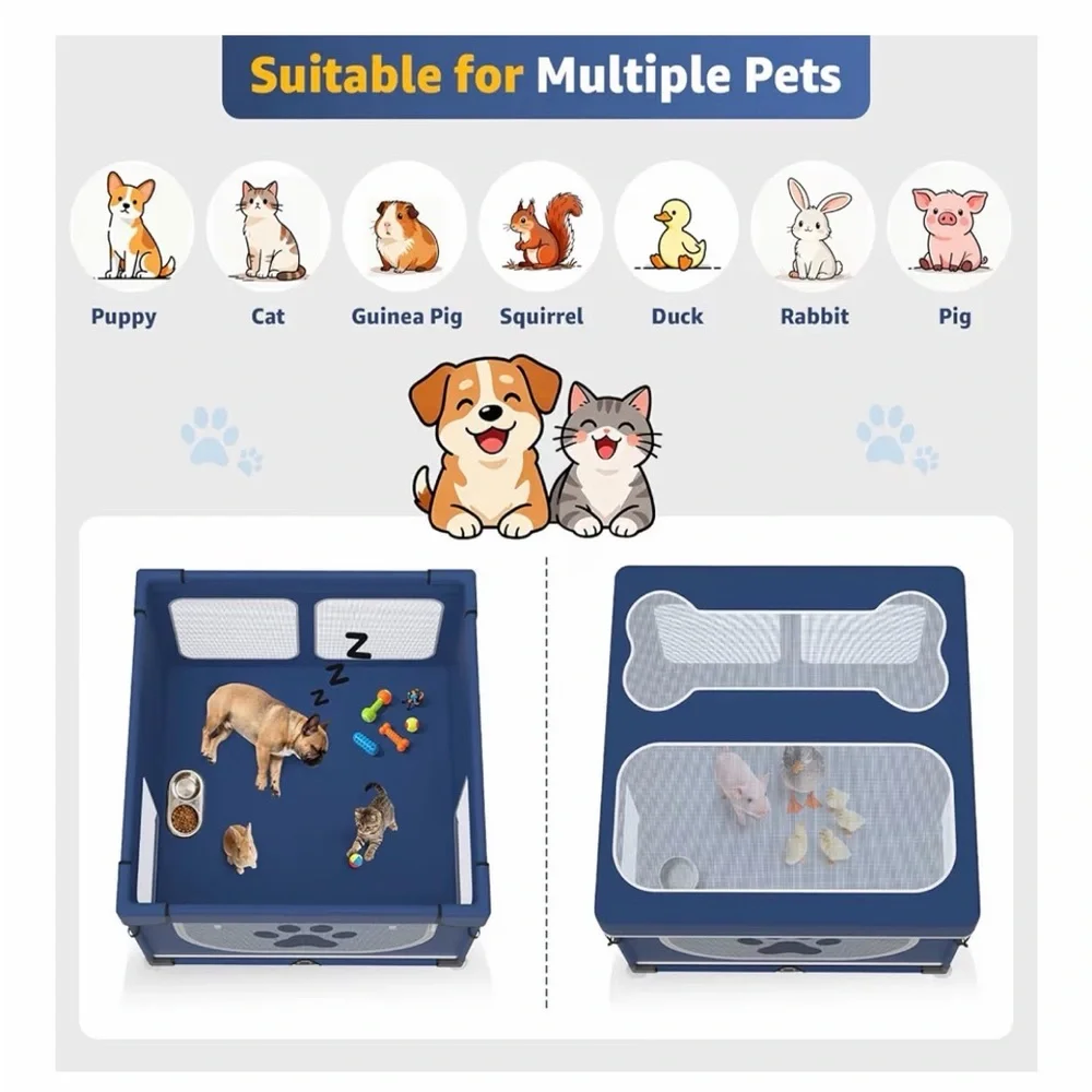1 Min Setup Portable Puppy🐶Playpen Box for Home🏡Dog🐕Cat🐈Rabbit🐇43.3"x43.3"x27.1" - Picture 9 of 10